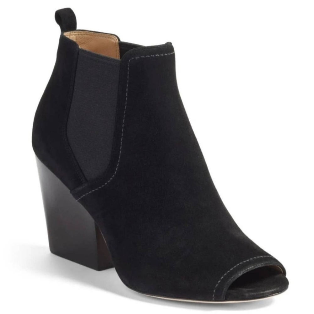 Tory Burch • Gemma Black Suede OpenToe Ankle Bootie